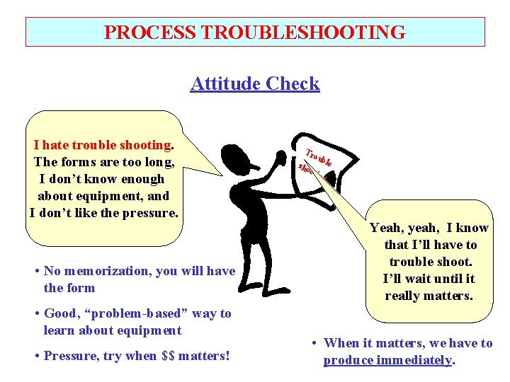 PROCESS TROUBLESHOOTING Attitude Check I hate trouble shooting. The forms are too long, I