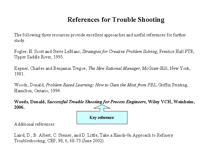 References for Trouble Shooting The following three resources provide excellent approaches and useful references