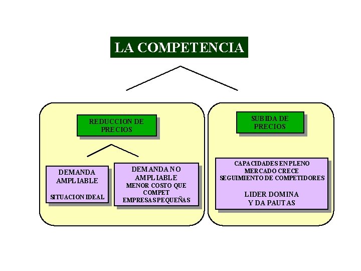 LA COMPETENCIA REDUCCION DE PRECIOS DEMANDA AMPLIABLE SITUACION IDEAL DEMANDA NO AMPLIABLE MENOR COSTO