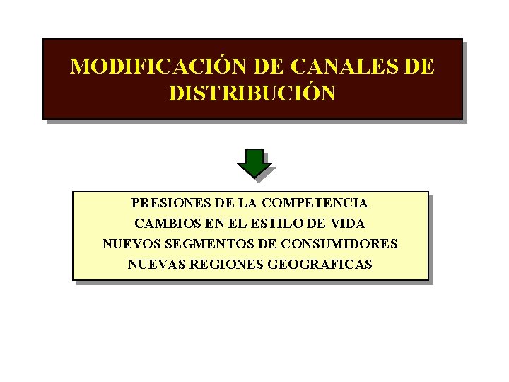 MODIFICACIÓN DE CANALES DE DISTRIBUCIÓN PRESIONES DE LA COMPETENCIA CAMBIOS EN EL ESTILO DE