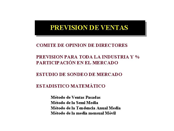 PREVISION DE VENTAS COMITE DE OPINION DE DIRECTORES PREVISION PARA TODA LA INDUSTRIA Y