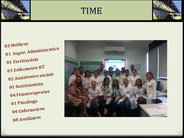 TIME s 03 Médico istrativa n i m d A. r 01 Supe rária