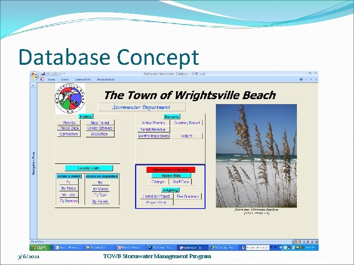 Database Concept 3/6/2021 TOWB Stormwater Management Program 
