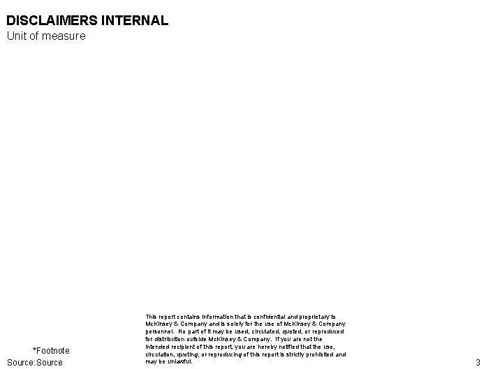 DISCLAIMERS INTERNAL Unit of measure *Footnote Source: Source This report contains information that is