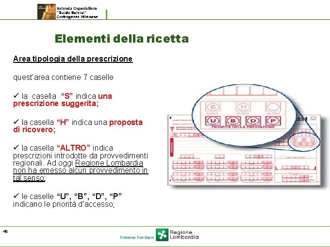 Elementi della ricetta Area tipologia della prescrizione quest’area contiene 7 caselle ü la casella Elementi della ricetta Area tipologia della prescrizione quest’area contiene 7 caselle ü la casella