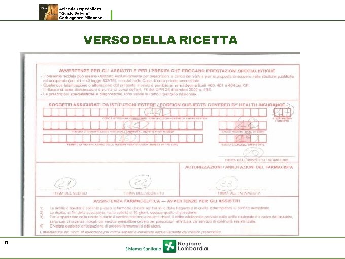 VERSO DELLA RICETTA 49 VERSO DELLA RICETTA 49