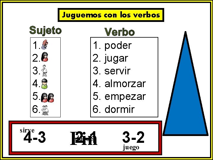 Juguemos con los verbos 1. 2. 3. 4. 5. 6. sirve 4 -3 1.