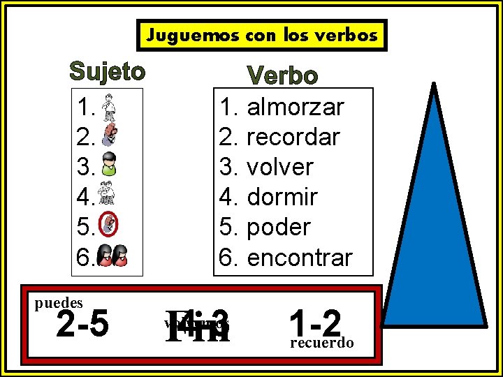 Juguemos con los verbos 1. 2. 3. 4. 5. 6. puedes 2 -5 1.