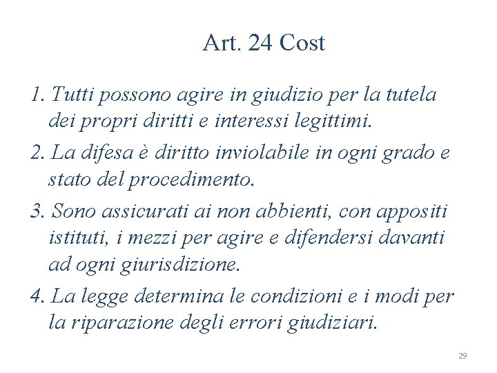 Art. 24 Cost 1. Tutti possono agire in giudizio per la tutela dei propri