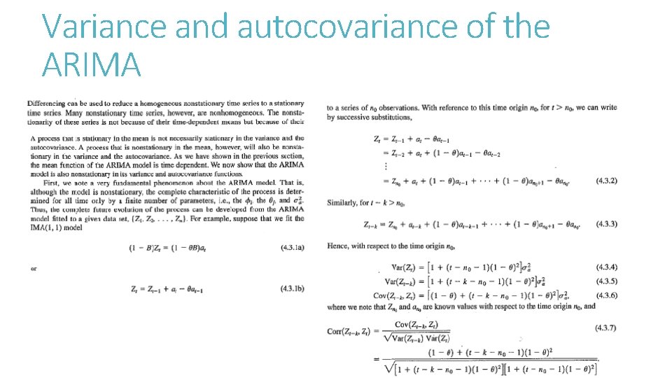 Variance and autocovariance of the ARIMA 