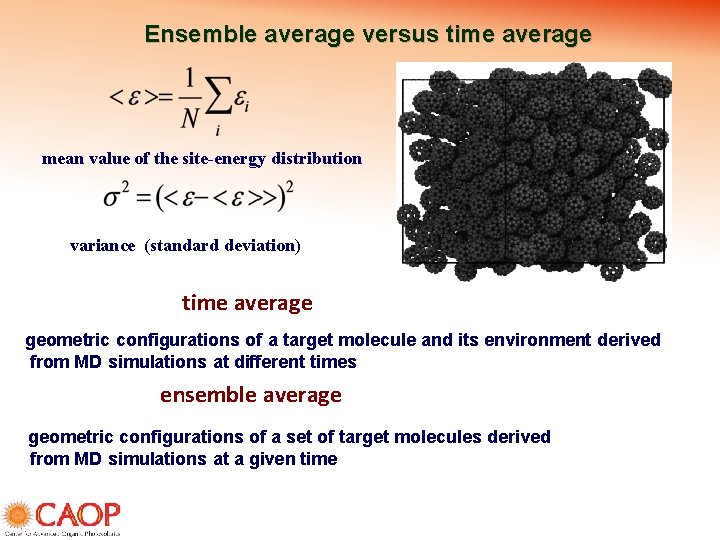 Ensemble average versus time average mean value of the site-energy distribution variance (standard deviation)