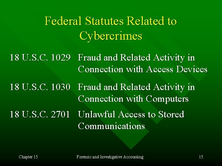 Federal Statutes Related to Cybercrimes 18 U. S. C. 1029 Fraud and Related Activity