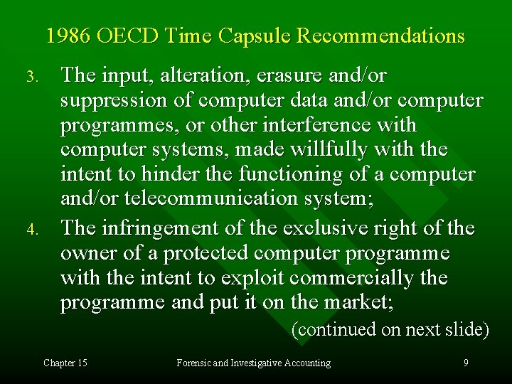1986 OECD Time Capsule Recommendations 3. 4. The input, alteration, erasure and/or suppression of