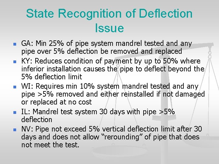 State Recognition of Deflection Issue n n n GA: Min 25% of pipe system