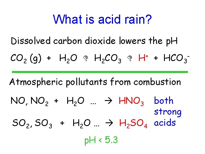 What is acid rain? Dissolved carbon dioxide lowers the p. H CO 2 (g)