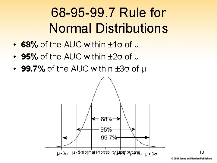 68 -95 -99. 7 Rule for Normal Distributions • 68% of the AUC within