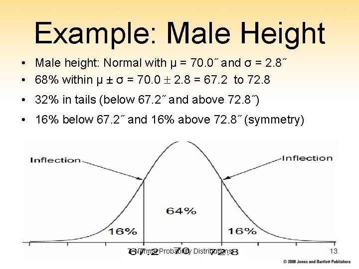 Example: Male Height • Male height: Normal with μ = 70. 0˝ and σ