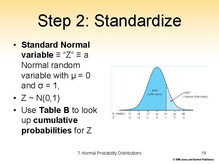 Step 2: Standardize • Standard Normal variable ≡ “Z” ≡ a Normal random variable