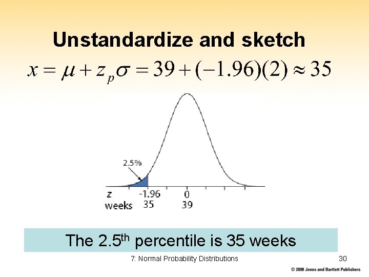 Unstandardize and sketch The 2. 5 th percentile is 35 weeks 7: Normal Probability