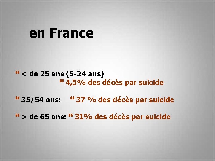 en France < de 25 ans (5 -24 ans) 4, 5% des décès par