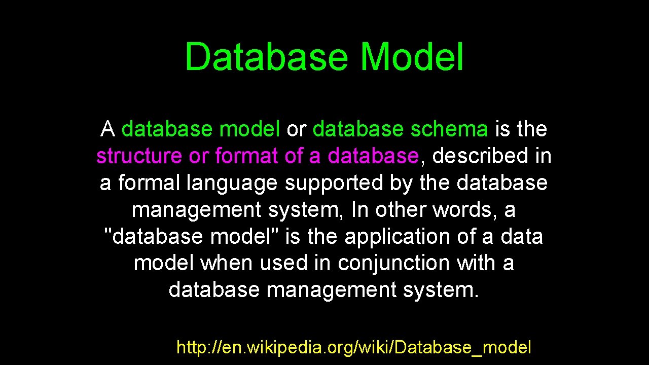 Database Model A database model or database schema is the structure or format of