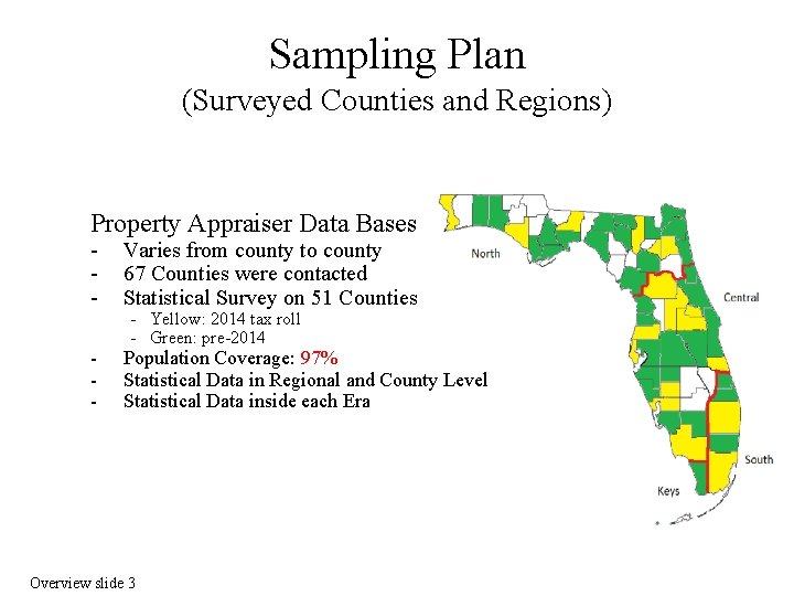 Sampling Plan (Surveyed Counties and Regions) Property Appraiser Data Bases - Varies from county