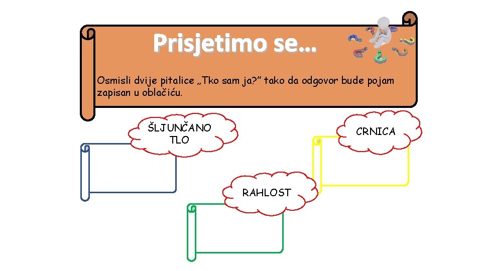 Prisjetimo se… Osmisli dvije pitalice „Tko sam ja? ” tako da odgovor bude pojam