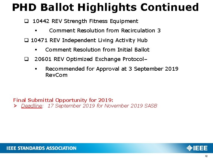 PHD Ballot Highlights Continued q 10442 REV Strength Fitness Equipment § Comment Resolution from