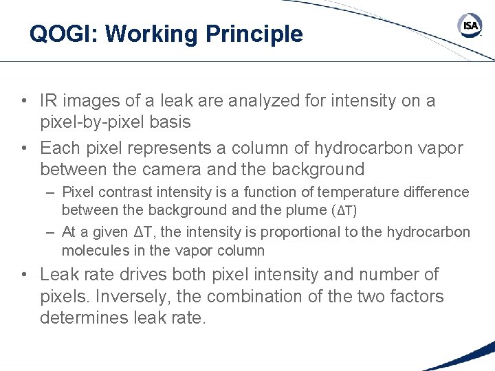 QOGI: Working Principle • IR images of a leak are analyzed for intensity on