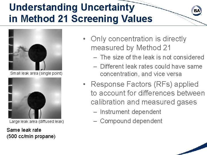 Understanding Uncertainty in Method 21 Screening Values • Only concentration is directly measured by