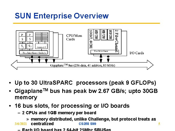 SUN Enterprise Overview • Up to 30 Ultra. SPARC processors (peak 9 GFLOPs) •