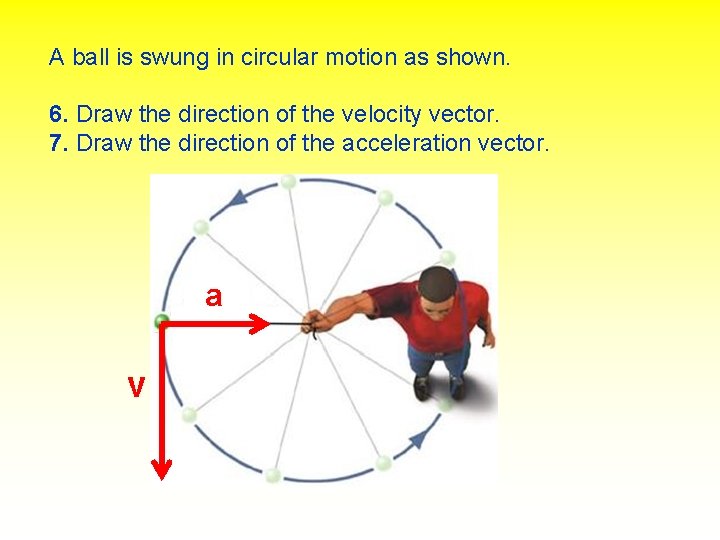A ball is swung in circular motion as shown. 6. Draw the direction of