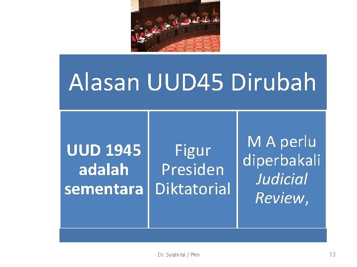 Alasan UUD 45 Dirubah M A perlu UUD 1945 Figur diperbakali adalah Presiden Judicial