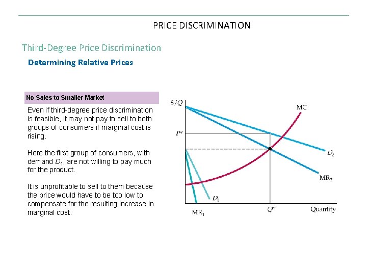 PRICE DISCRIMINATION Third-Degree Price Discrimination Determining Relative Prices No Sales to Smaller Market Even