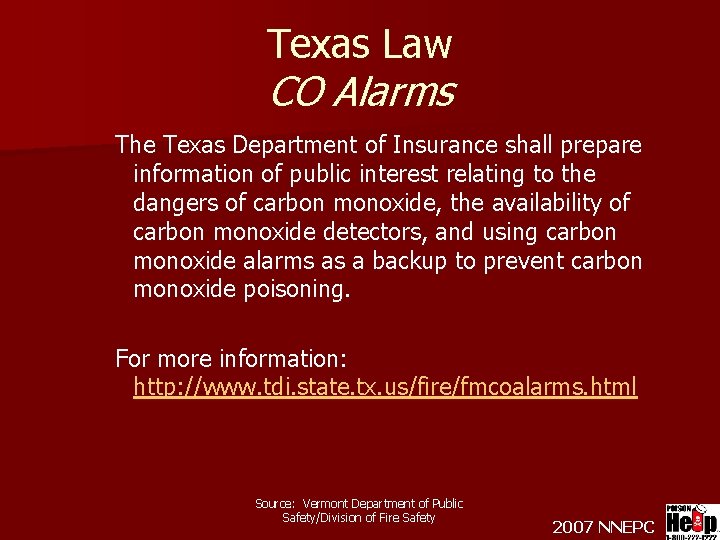 Texas Law CO Alarms The Texas Department of Insurance shall prepare information of public