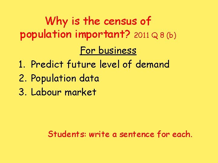 Why is the census of population important? 2011 Q 8 (b) For business 1.