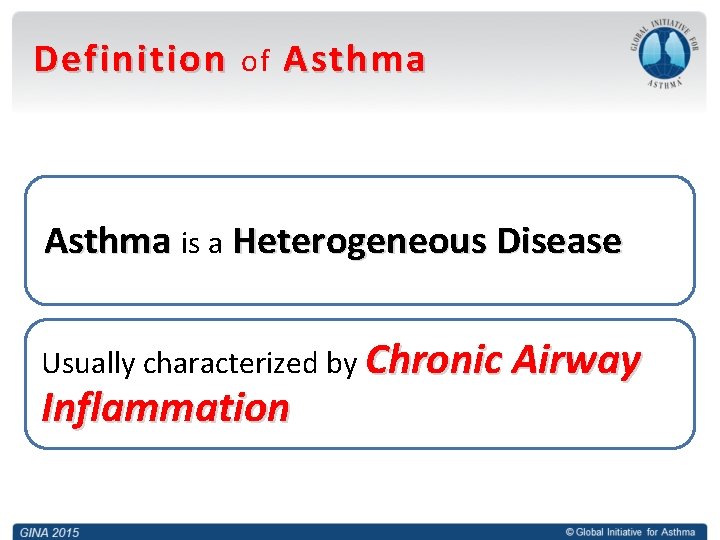 Definition of Asthma is a Heterogeneous Disease Usually characterized by Chronic Airway Inflammation 