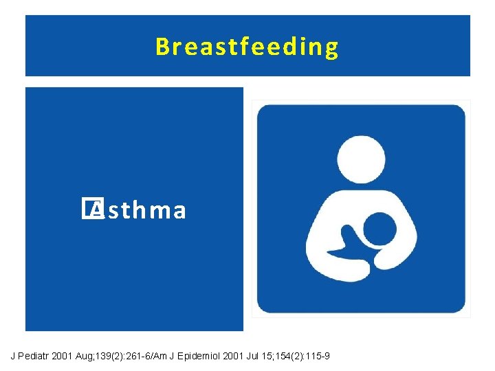 Breastfeeding � Asthma J Pediatr 2001 Aug; 139(2): 261 -6/Am J Epidemiol 2001 Jul