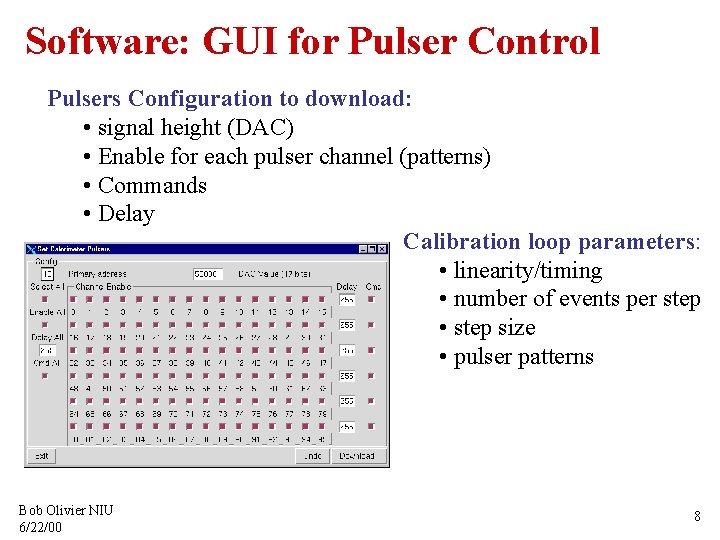 Software: GUI for Pulser Control Pulsers Configuration to download: • signal height (DAC) •