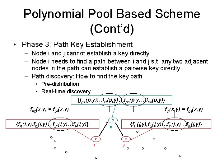 Polynomial Pool Based Scheme (Cont’d) • Phase 3: Path Key Establishment – Node i