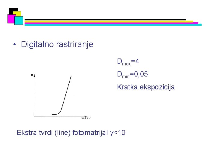  • Digitalno rastriranje Dmax=4 Dmin=0, 05 Kratka ekspozicija Ekstra tvrdi (line) fotomatrijal γ<10