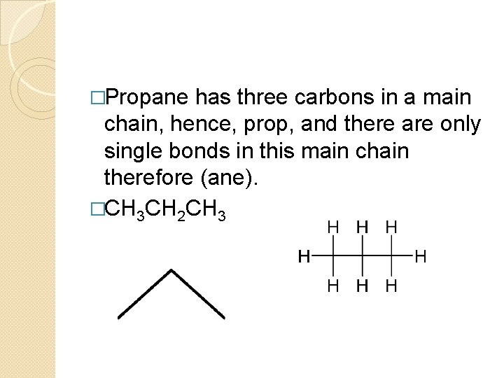 �Propane has three carbons in a main chain, hence, prop, and there are only