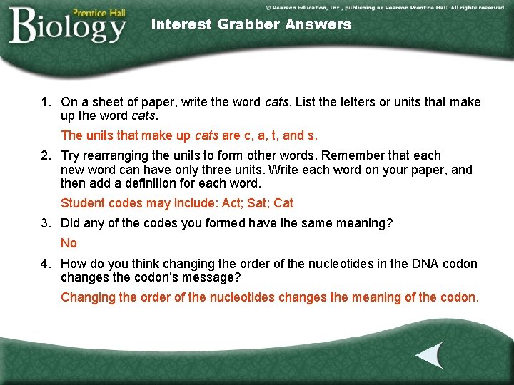 Interest Grabber Answers 1. On a sheet of paper, write the word cats. List