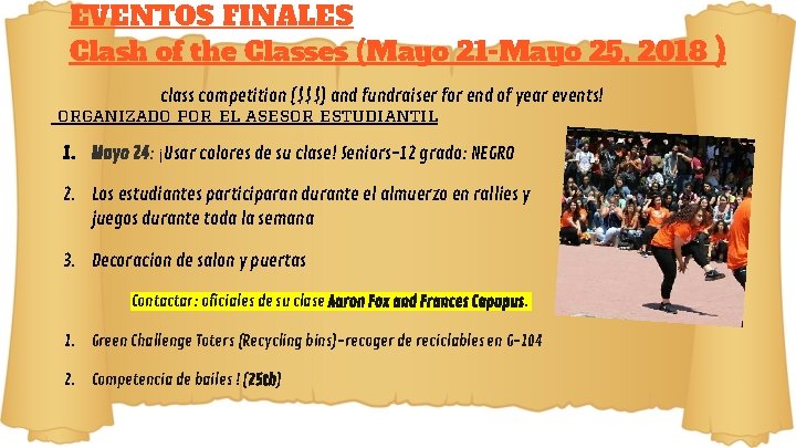 EVENTOS FINALES Clash of the Classes (Mayo 21 -Mayo 25, 2018 ) class competition