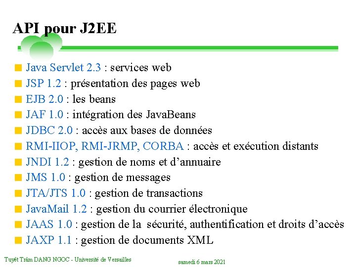 API pour J 2 EE < Java Servlet 2. 3 : services web <