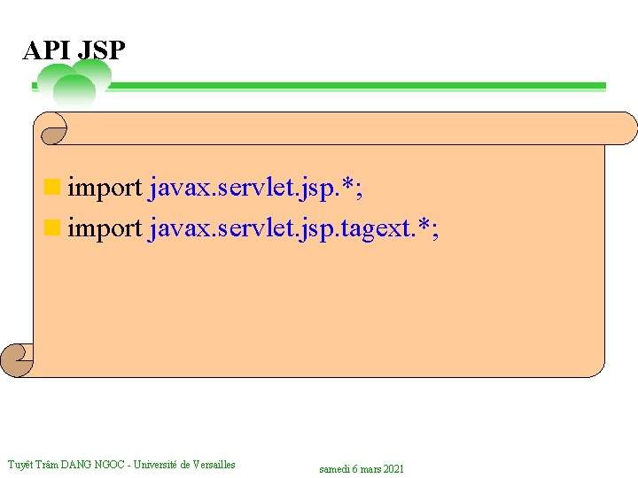 API JSP <import javax. servlet. jsp. *; <import javax. servlet. jsp. tagext. *; Tuyêt