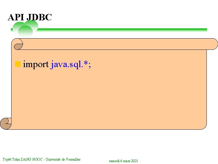 API JDBC <import java. sql. *; Tuyêt Trâm DANG NGOC - Université de Versailles