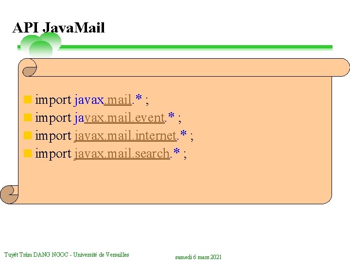 API Java. Mail <import javax. mail. * ; <import javax. mail. event. * ;
