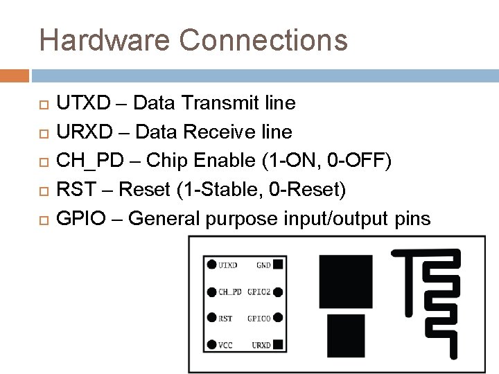 Hardware Connections UTXD – Data Transmit line URXD – Data Receive line CH_PD –