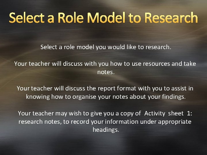 Select a Role Model to Research Select a role model you would like to